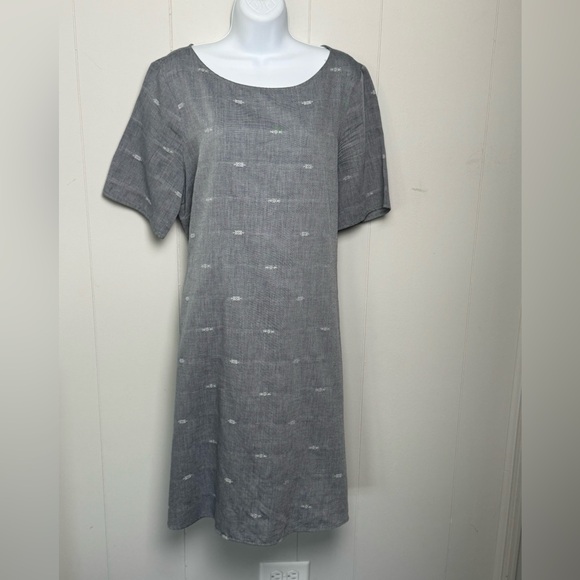 Eileen Fisher Women’s Short Sleeve Cotton Sheath Gray Dress With Pockets Size L - Picture 1 of 12
